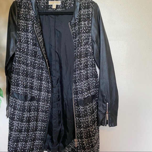 Michael Kors plaid tweed sequin zip up long jacket - Picture 2 of 9